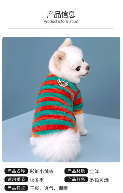 Vêtements pour animaux de compagnie à rayures arc-en-ciel d'automne et d'hiver, vêtements mignons et chauds pour chats en peluche, fournitures pour chiens, sweat à capuche pour chien, costume Schnauzer
