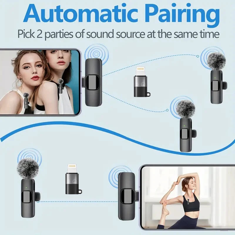Wireless Lapel Microphone Suitable for Android and Iphone, Lapel Microphone Plug-And-Play Wireless Microphone with Noise Reduction, Mini Microphone for Video Recording, Interviews, Podcasts, Vlog, Youtube, Tiktok