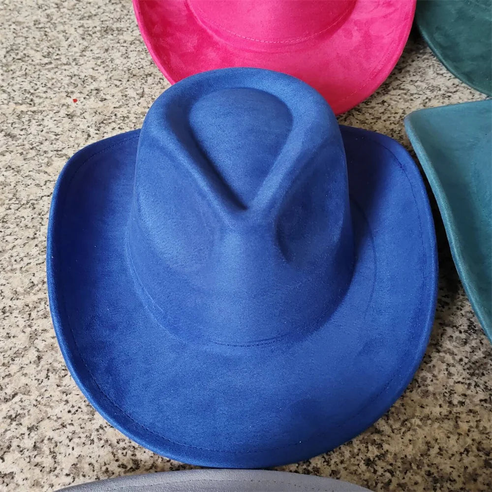 Classic Suede Leather 7.5CM Western Cowboy Women's Fedora Hat Men's Church Jazz Hat Fashion Travel Party Hat Denim Hat 2025