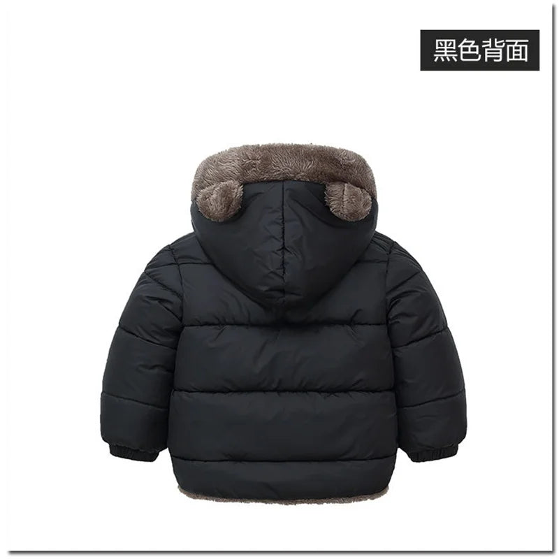 -30℃ Winter Lamb Wool Jackets Baby Girls Plus Velvet Thick Coats Children Hooded Cold Weather Outwear Boys Cotton Clothes 1-6Y