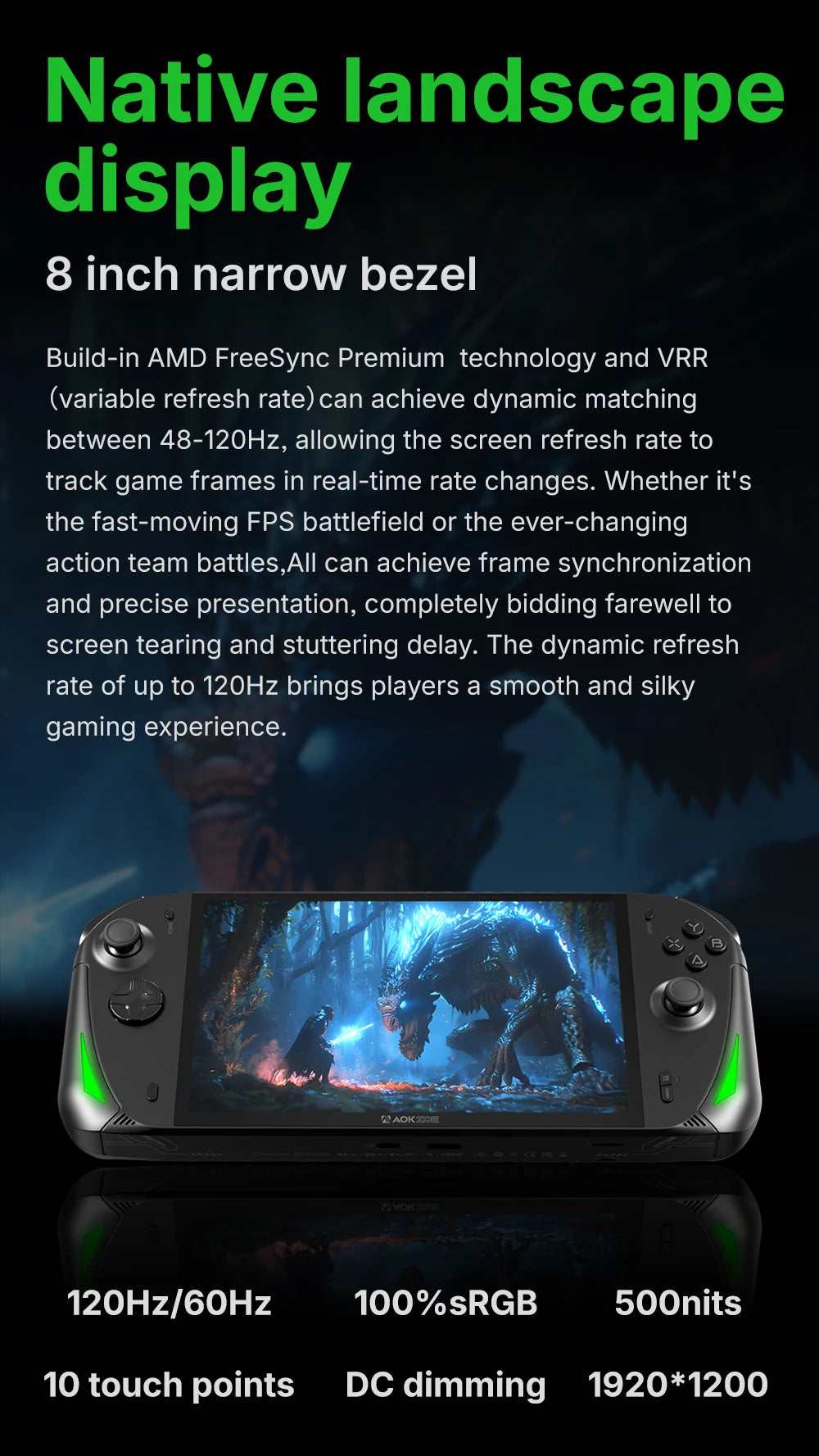 AOKZOE A1X AMD AI 9 HX 370 PC Game Console 8 Inch Native Landscape Screen Windows Handheld Laptops VRR 72.7Wh For Steam 3A Game