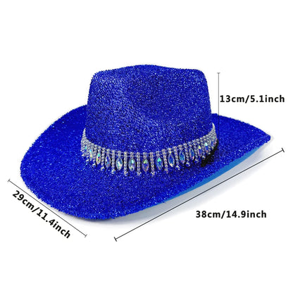 Women's Cowgirl Hat Stylish Rhinestone Design Sun Hat Wide Brim Western Cap for Party& Daily Life