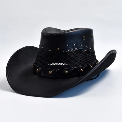 100% Leather Western Cowboy Hat For Men Wide Brim Gentleman Church Jazz Cap Cowgirl Hats Sombrero Hombre