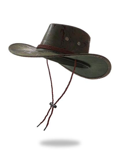 New Vintage Western Cowboy Hat For Men's Gentleman Lady Jazz Cowgirl With Leather Wide Brim Cloche Church Sombrero Hombre Caps