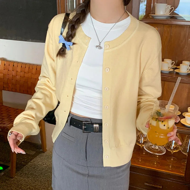 Cardigans tricotés à manches longues et col rond pour femme, pulls doux et solides, collection automne-hiver 2025