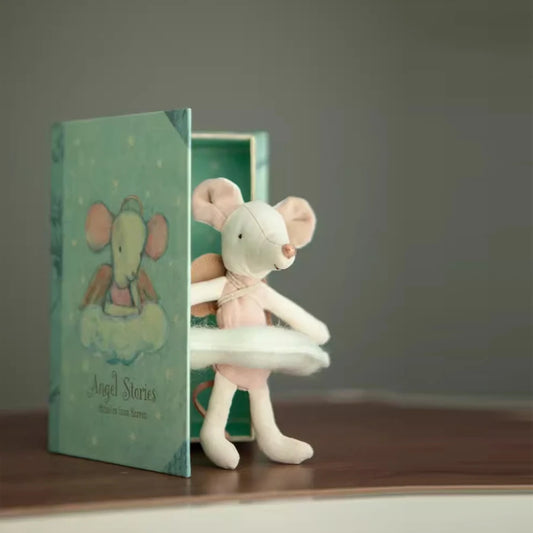 12 cm Mini ange souris dans le livre cadeau de noël nouvel an fait à la main mignon petite fée souris jouet avec nuage boîte-cadeau coton couture poupée