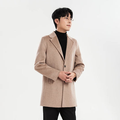 Autumn and Winter Mid-Length Western-Style Business Reversible Woolen Coat Men's 100% Wool Handmade Coat Cashmere Overcoat Coat