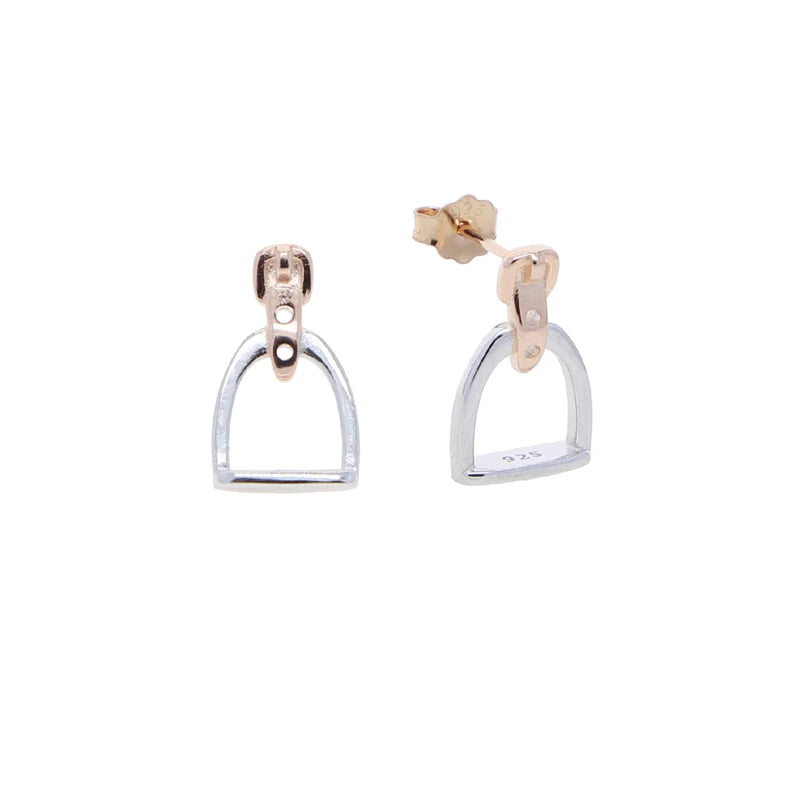 100% 925 Sterling Silver Equestrian Jewelry 3 Colors Cute Lovely Design Stirrup Stud Earring