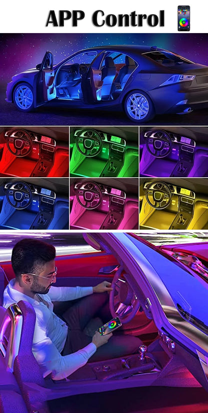 LED Car Music Light Strip 48LEDs USB Smart Bluetooth APP Control Waterproof Multi-color RGB Car Interior Atmosphere Light Strip