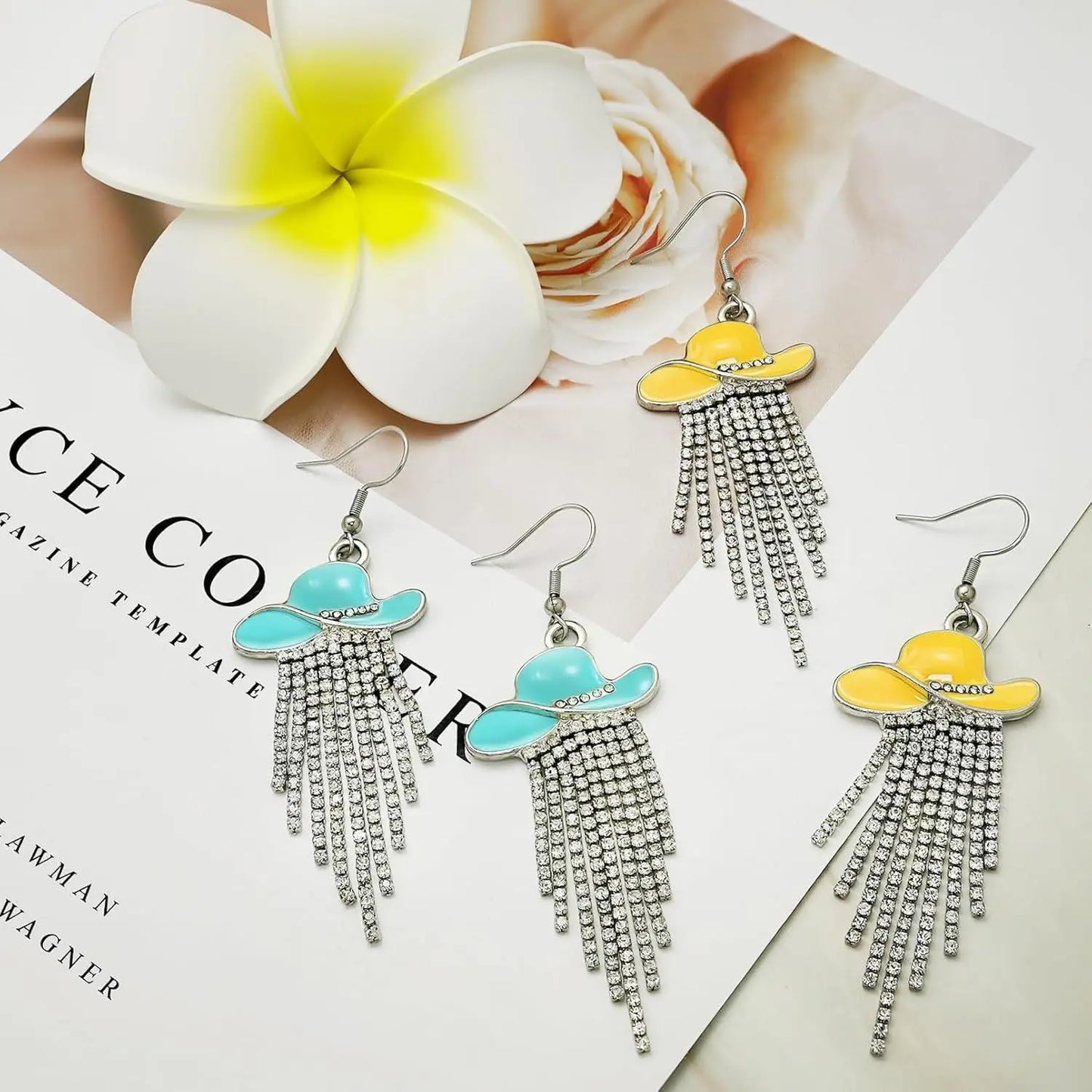 Western Cowgirl Dangle Earrings Enamel Hat Sparkly Rhinestone Tassel Pendant Prom Country Concerts Rodeo Cowboy Women Jewelry