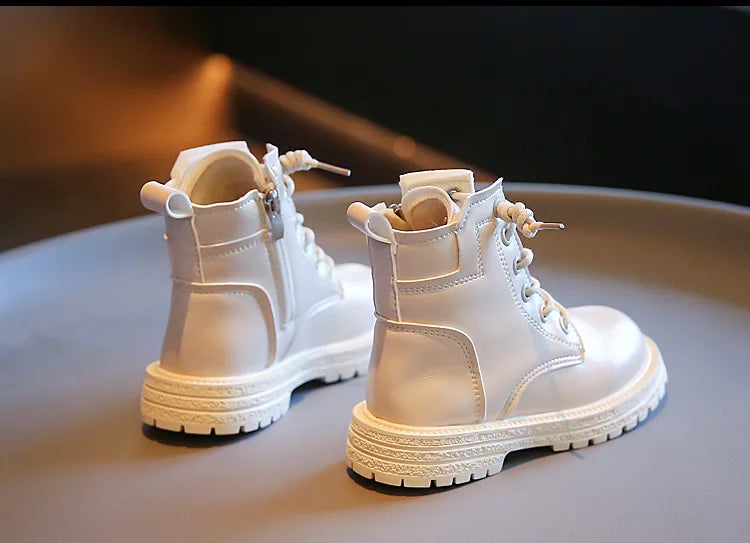 Kids Leather Chelsea Boots Waterproof Non-slip Autumn Winter Plush Warm Snow Boots Children Casual Sneakers Fashion Shoes Girls