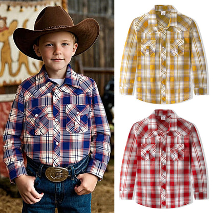 Costume de cowboy pour garçon, chemise western, pour enfants, adolescents, Halloween, Noël, rouge, à carreaux, classique, pour fête d'anniversaire, cadeau