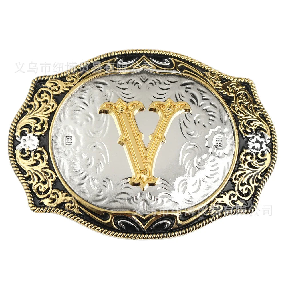 Boucle de ceinture avec lettres de A à Z, accessoires en alliage doré, style denim occidental