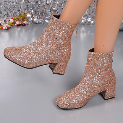 Bottines tendance pour femme, bottines brillantes, tendance, décontractées, talons hauts, chaussures de luxe, de créateur, collection hiver 2025