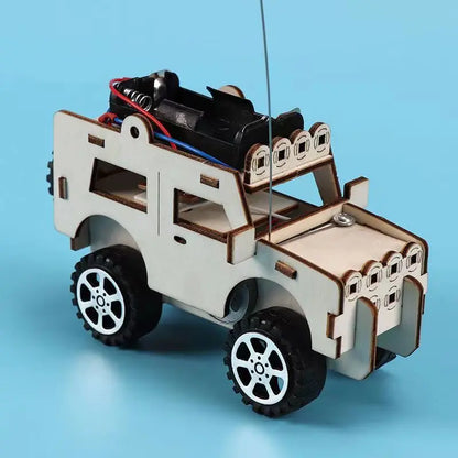 DIY Science Handmade Small Children's Educational Toys Jeep Assembled Wood Material  physics toy