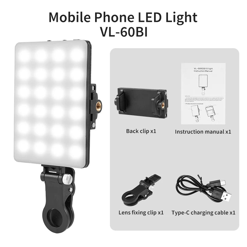 Mini lumière de remplissage LED RVB, poche droite, photographie vidéo, éclairage de poche, clip Vlog en direct pour téléphone, iPhone, iPad, ordinateur portable, appareil photo