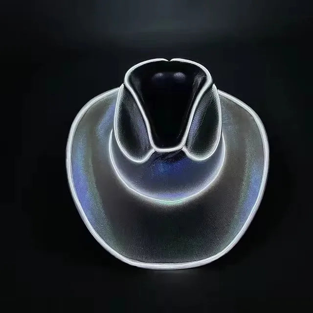 Lights Cowboy Cowgirl Hat with LED Light Up Cap Luminous Western Cowboy Hat Pearlescent Cowgirl Hat for Dancing Party Dress Up
