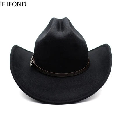 Vintage Western Cowboy Hat For Men's Gentleman Lady Jazz Cowgirl With Leather Wide Brim Cloche Church Sombrero Hombre Caps