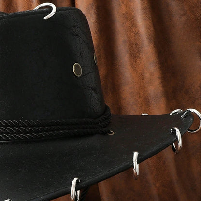 HongLuan – chapeau de Cowboy noir réglable en cuir PU pour hommes et femmes, mode occidentale de voyage, Cowgirl avec Badge Bullhead, chapeaux d'extérieur pour femmes