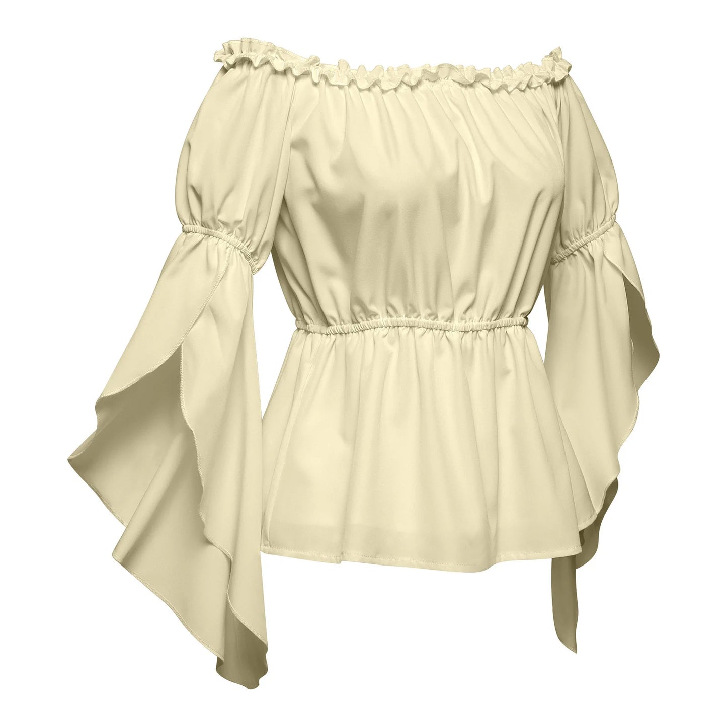 Chemises à volants Renaissance pour femmes, chemisier plissé à manches froissées, épaules dénudées, col bateau, chemise médiévale, chemise victorienne