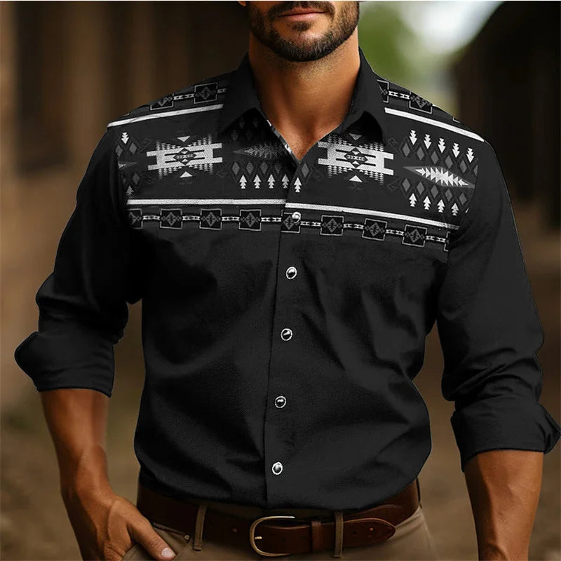 Chemise à manches longues style occidental pour homme, coupe ajustée, décontractée, confortable, simple, tenue sociale, style national rétro, style tribal