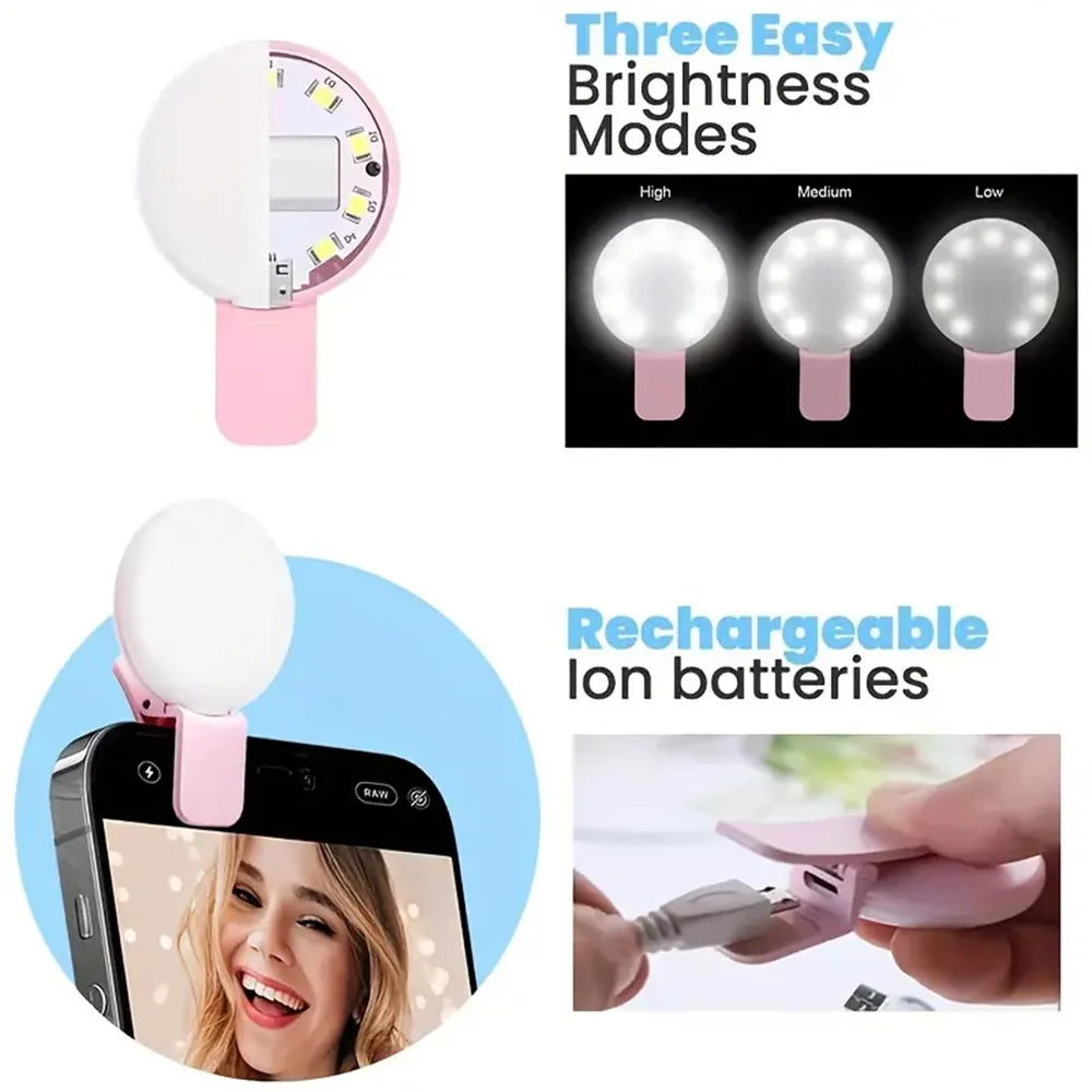 Mini Selfie anneau lumineux Portable lampe à LED USB charge photographie pince anneau lumineux universel téléphone Portable vidéo en direct lampe de beauté