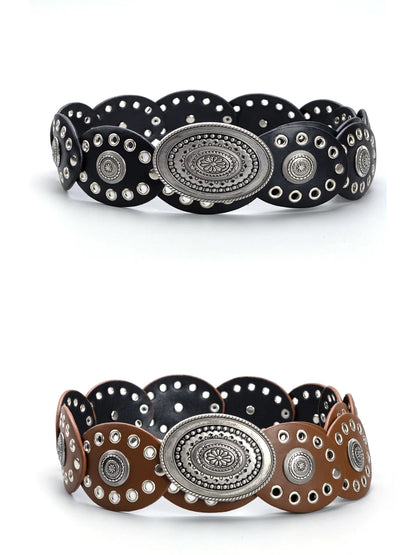Ceintures pour femmes, style cow-girl, style cowboy, œillets ovales en PU évidés, style punk, accessoire de décoration de taille rétro, ceinture sur vêtements