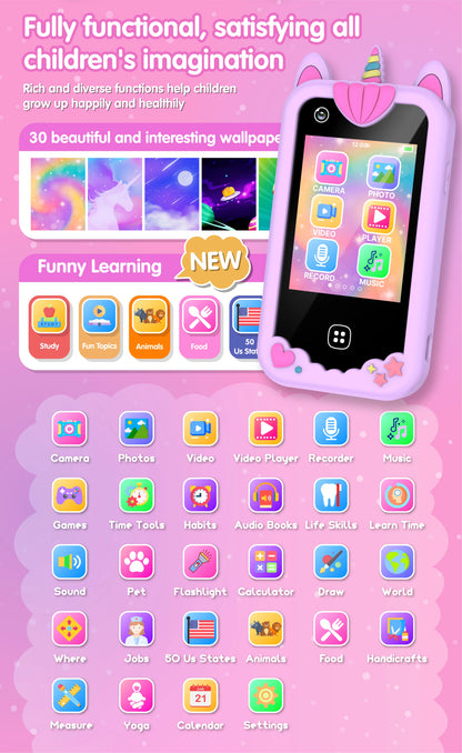 Kids Smart Phone for Girls Boys Kids Cell Phone Toys Dual Camera Music Player 17 Games Toddler Learning Phone Birthday Gifts