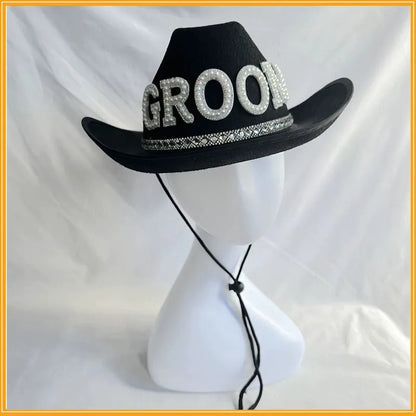 Bride White Cowboy Veil Hat Pearl Rhinestone Wedding Cowgirl Hat Bach Bachelorette Hen Party Bridal Shower Decoration Gift