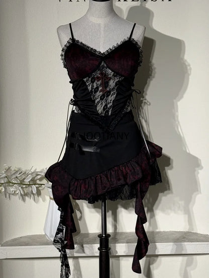 Déguisement de danse sexy pour fille, haut à bretelles croisées noires, jupe irrégulière, ourlet, costume de sœur, nouveauté 2025