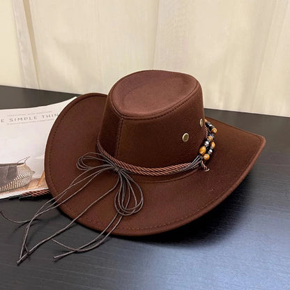 Chapeau de cowboy style western pour homme et femme, style rétro, à larges bords, style cowgirl, jazz, pour les fêtes, le cosplay