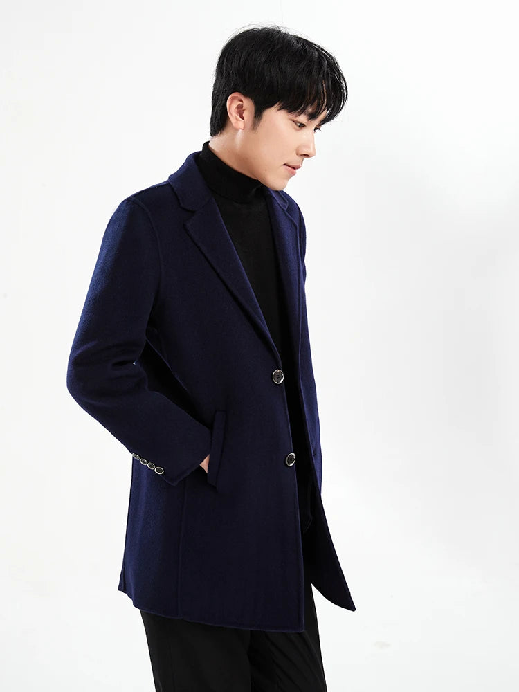 Autumn and Winter Mid-Length Western-Style Business Reversible Woolen Coat Men's 100% Wool Handmade Coat Cashmere Overcoat Coat