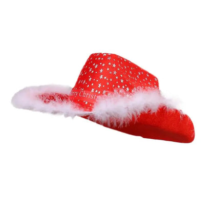 Chapeau de Cowboy de noël rouge, décoration du père noël, accessoires de fête de vacances, chapeau de Cowgirl à large bord, chapeau de Jazz