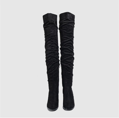 Liyke 2025 Autumn Winter Black Brown Over The Knee Boots Women Sexy Pointed Toe Zip Thigh High Shoes Square Heels Booties Femme