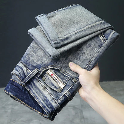 Jean rétro pour homme, slim, élastique, fermeture éclair, pantalon crayon skinny, style Harajuku, hip-hop, rock, moto, streetwear