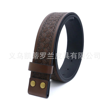 Ceinture ajustable en cuir style cowboy western, style punk, estampage en alliage, boucle de ceinture rétro américaine pour homme, accessoire de mode