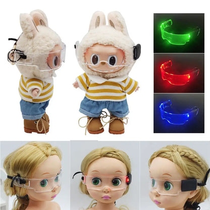 Lunettes LED Punk Labubu Poupée Labubu Lunettes Lumineuses 3 Couleurs Veilleuse Cool Lunettes Technologie Future Mini Édition pour tissu