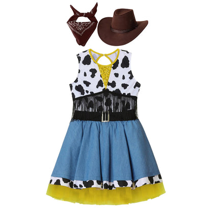 Costume de cow-girl western pour fille, 3 pièces, robe tutu à franges avec bandana et chapeau de cowboy