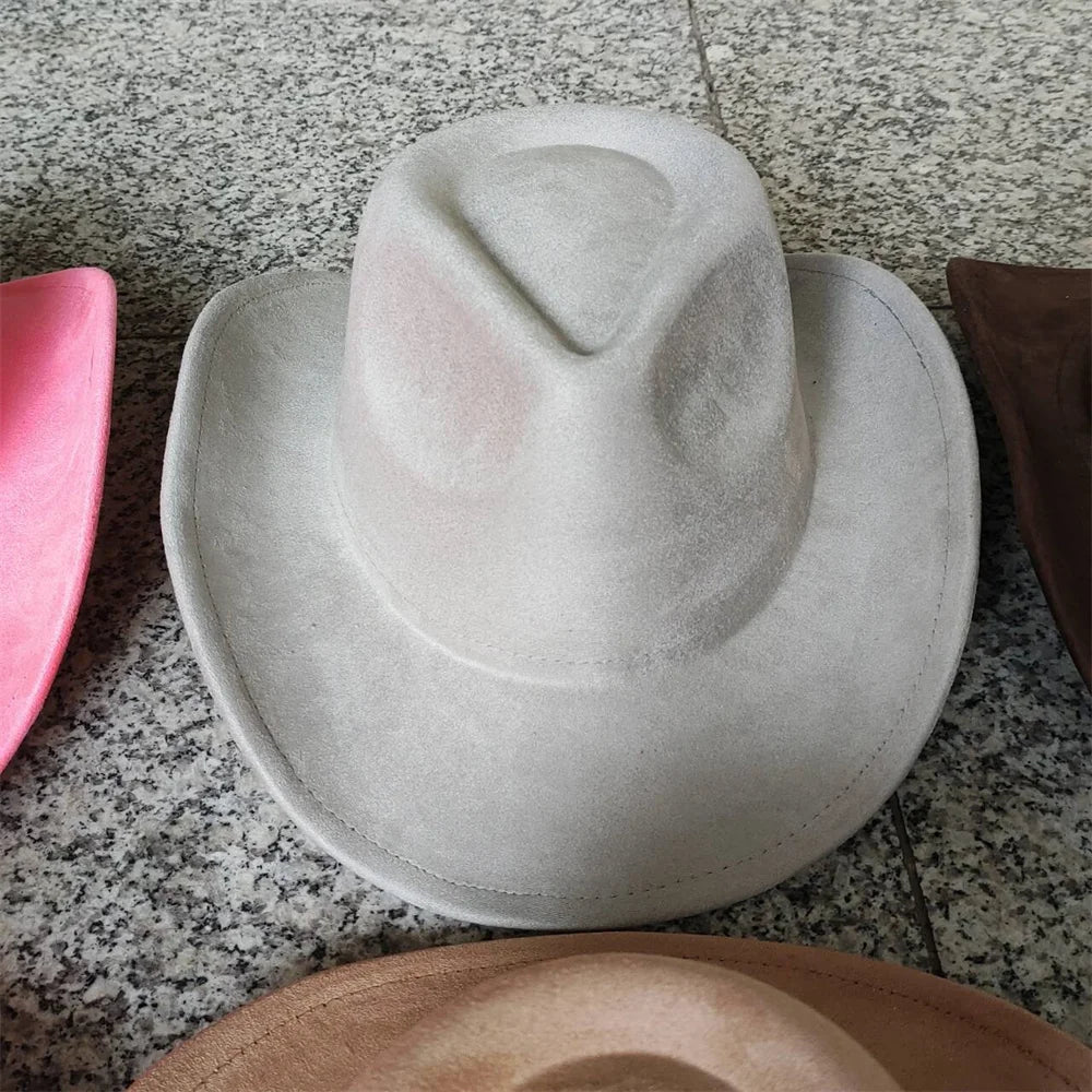 Classic Suede Leather 7.5CM Western Cowboy Women's Fedora Hat Men's Church Jazz Hat Fashion Travel Party Hat Denim Hat 2025