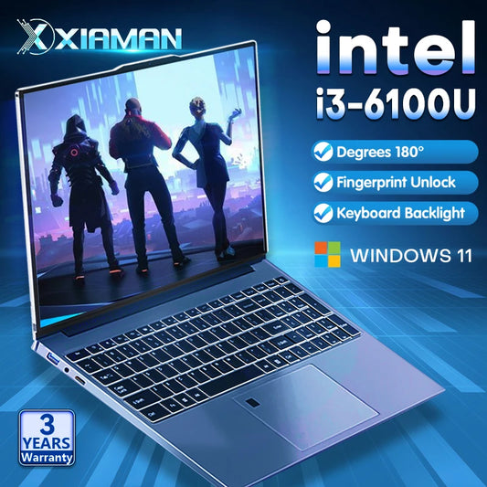 15.6 inch Intel Core i3 6100U Laptop Computer PC Windows 11 Pro 16GB DDR4 Gaming Laptop 512GB 1TB SSD Portable Notebook PC Gamer