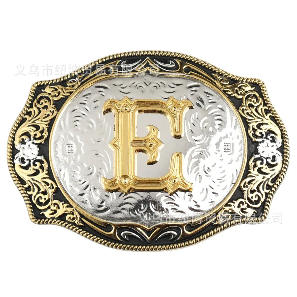Boucle de ceinture avec lettres de A à Z, accessoires en alliage doré, style denim occidental