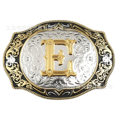 Boucle de ceinture avec lettres de A à Z, accessoires en alliage doré, style denim occidental