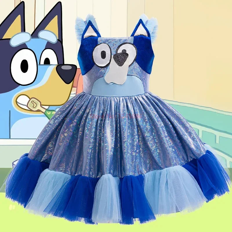 Robe d'été à bretelles pour fille, motif animé Bluey, mignonne, pour fête d'anniversaire, soirée, princesse, cadeau surprise