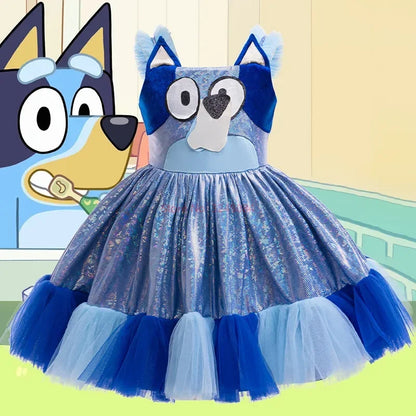 Robe d'été à bretelles pour fille, motif animé Bluey, mignonne, pour fête d'anniversaire, soirée, princesse, cadeau surprise