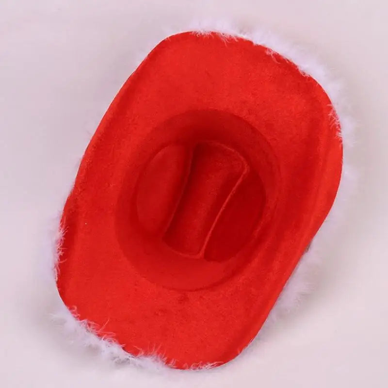 Chapeau de Cowboy de noël rouge, décoration du père noël, accessoires de fête de vacances, chapeau de Cowgirl à large bord, chapeau de Jazz