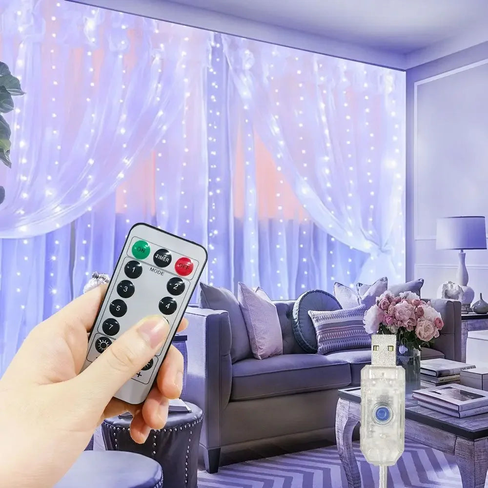 Rideau Lumineux LED USB avec Télécommande, Guirxiété Lumineuse, 8 Modes, 3 m, 6m, Vacances, Mariage, Dégradé, Chambre, Salon, Décor