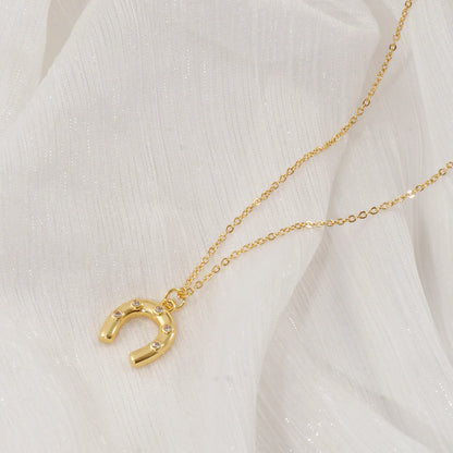 1 Piece Stylish West Cowboy 18K Real Gold Plated Brass Link Cable Chain Luck Horseshoe Pendant Charm Necklace For Women Gift