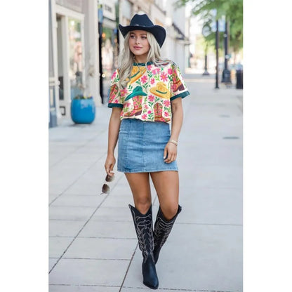 Bohemian Western Cowgirl Shirt: Vintage Western Rodeo Pattern T-Shirt Cowgirl 3D Digital Print Short Sleeve Top