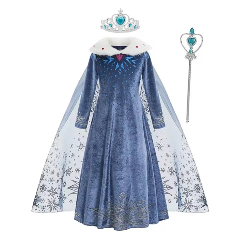Déguisement pour fille, robe à manches longues, tenue de cosplay, princesse des neiges, tenue d'Halloween, de fête d'anniversaire