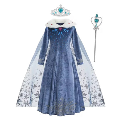 Déguisement pour fille, robe à manches longues, tenue de cosplay, princesse des neiges, tenue d'Halloween, de fête d'anniversaire